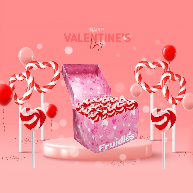Fruidles Swirl Lollipop Heart Design, Red & White Heart Lollipops, Party Bag Fillers, Individually Wrapped (24-Pack) - Image 3